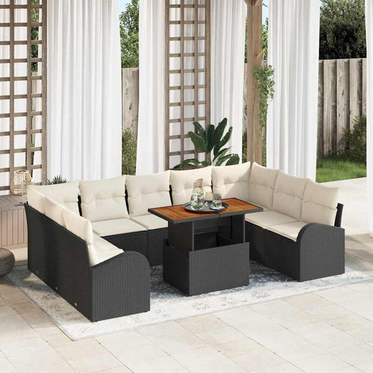 Garten-Sofa-Set mit Speicher 10 pcs Schwarz Poly Rattan