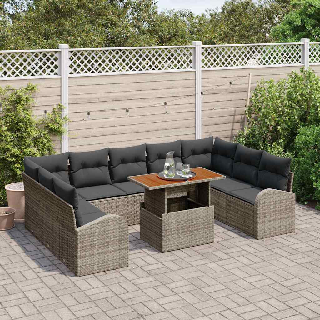 Garten-Sofa-Set mit Speicher 10 pcs Grau Poly Rattan