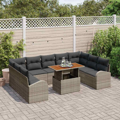 Garten-Sofa-Set mit Speicher 10 pcs Grau Poly Rattan