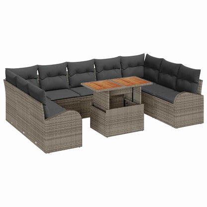 Garten-Sofa-Set mit Speicher 10 pcs Grau Poly Rattan