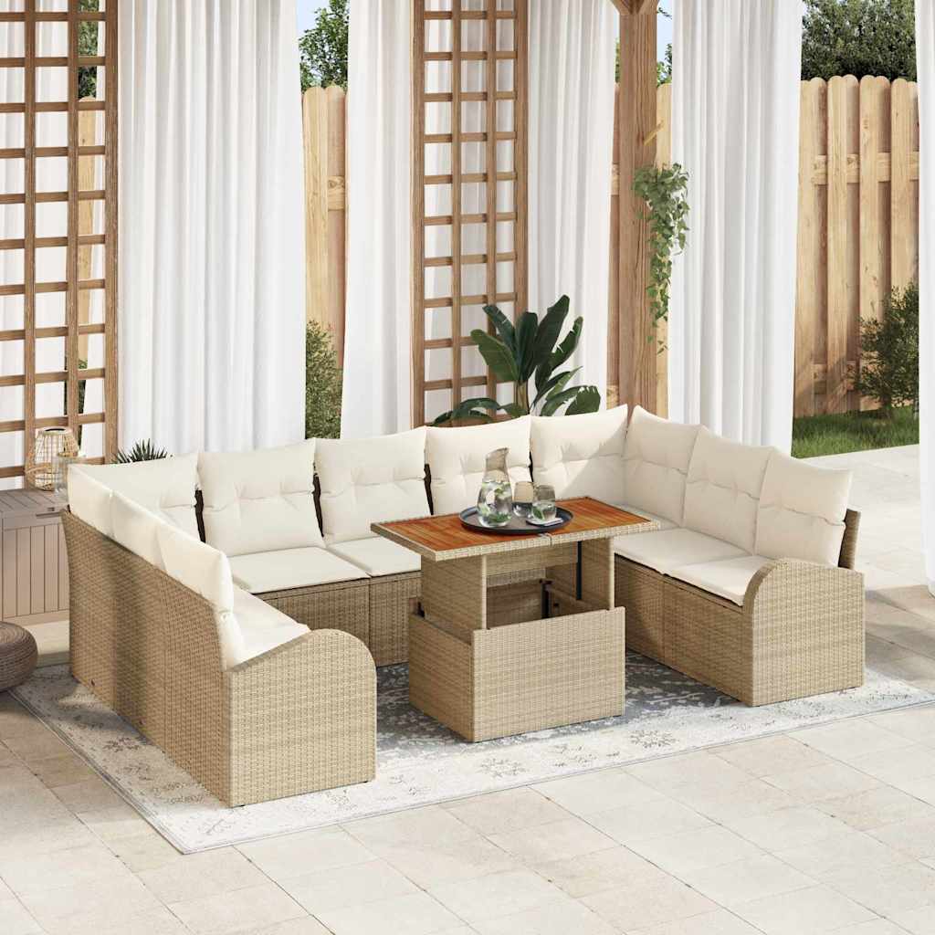 Garten-Sofa-Set mit Speicher 10 pcs Beige Poly Rattan