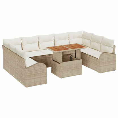 Garten-Sofa-Set mit Speicher 10 pcs Beige Poly Rattan
