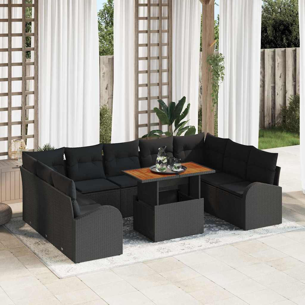 Garten-Sofa-Set mit Speicher 10 pcs Schwarz Poly Rattan
