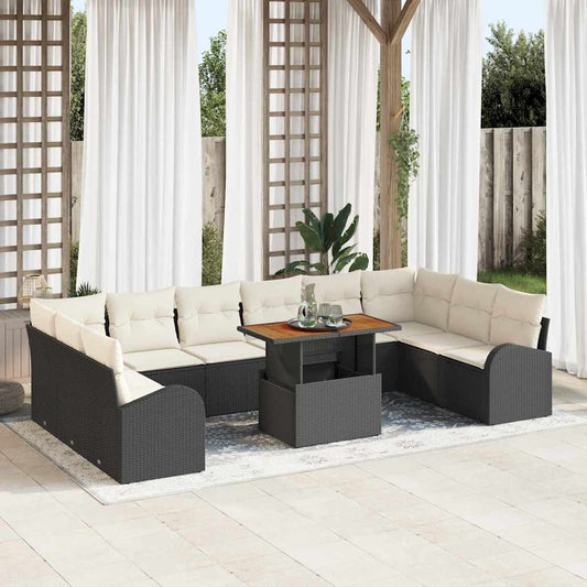 Garten-Sofa-Set mit Speicher 11 pcs Schwarz Poly Rattan
