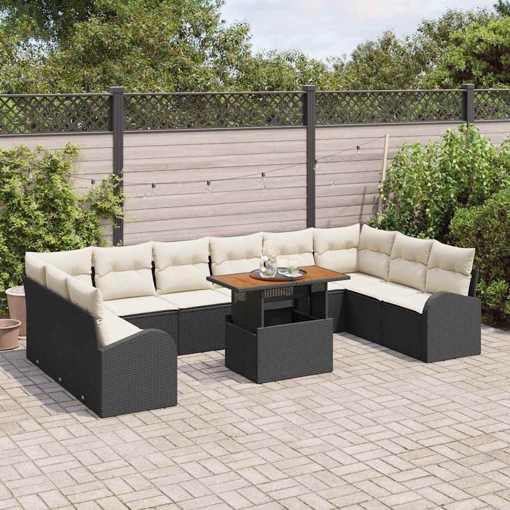 Garten-Sofa-Set mit Speicher 11 pcs Schwarz Poly Rattan