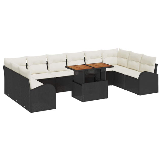 Garten-Sofa-Set mit Speicher 11 pcs Schwarz Poly Rattan