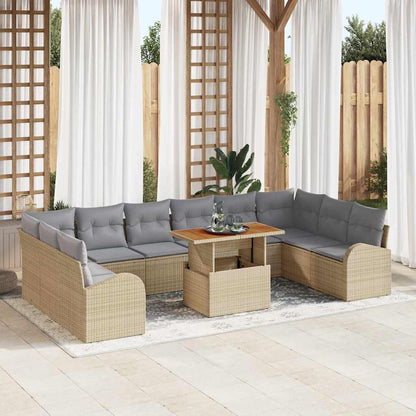 Garten-Sofa-Set mit Speicher 11 pcs Beige Poly Rattan