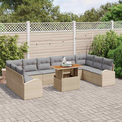 Garten-Sofa-Set mit Speicher 11 pcs Beige Poly Rattan