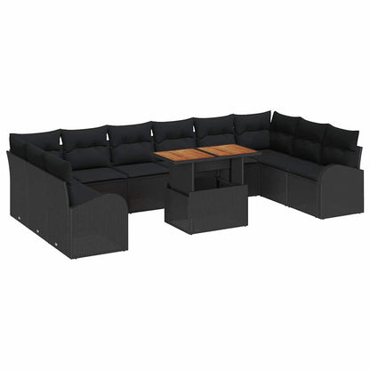Garten-Sofa-Set mit Speicher 11 pcs Schwarz Poly Rattan