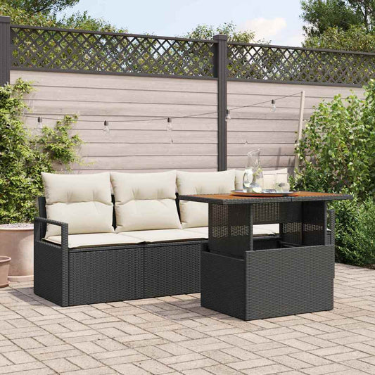 Garten-Sofa-Set mit Speicher 5 pcs Schwarz Poly Rattan