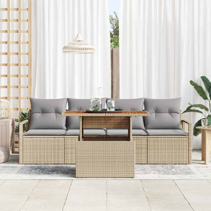 Garten-Sofa-Set mit Speicher 5 pcs Beige Poly Rattan