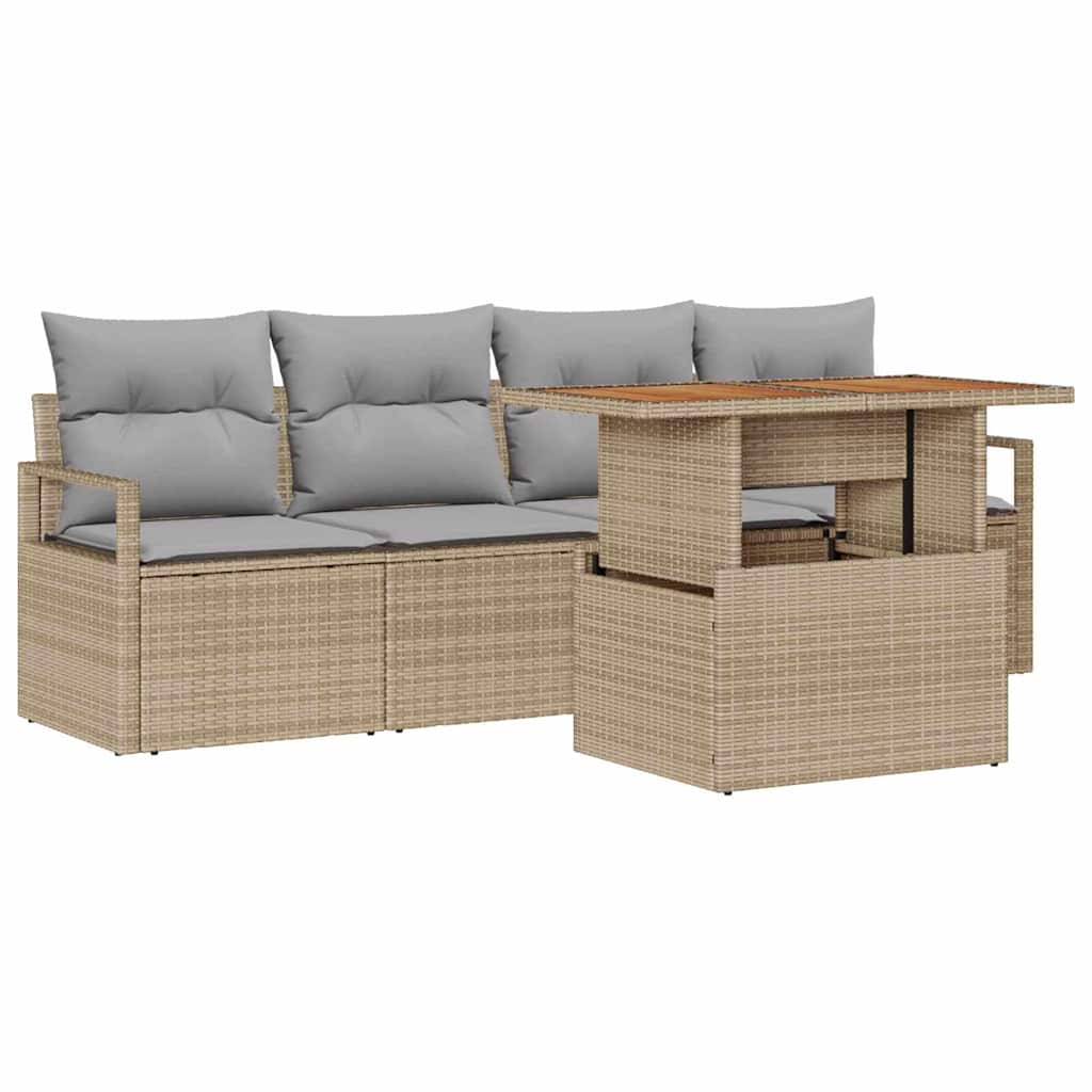 Garten-Sofa-Set mit Speicher 5 pcs Beige Poly Rattan