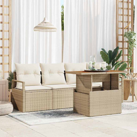 Garten-Sofa-Set mit Speicher 5 pcs Beige Poly Rattan
