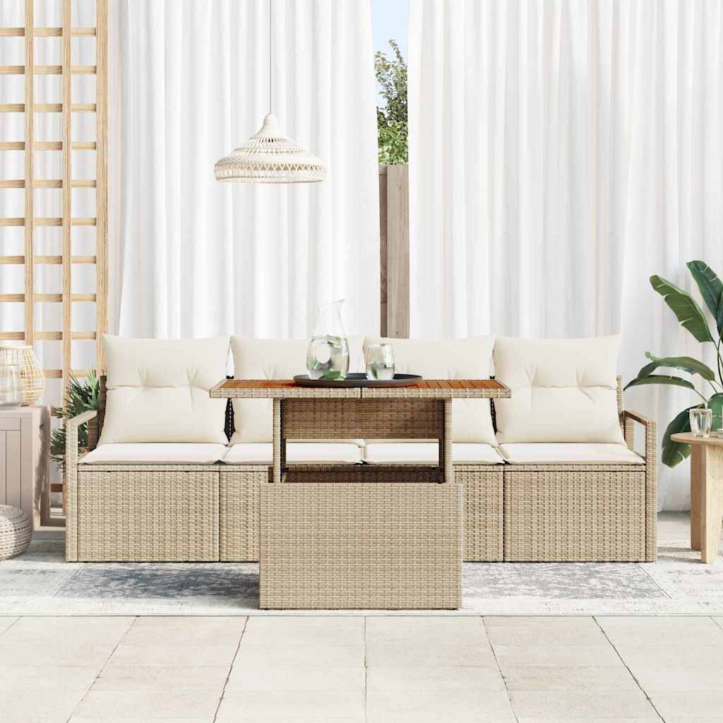 Garten-Sofa-Set mit Speicher 5 pcs Beige Poly Rattan