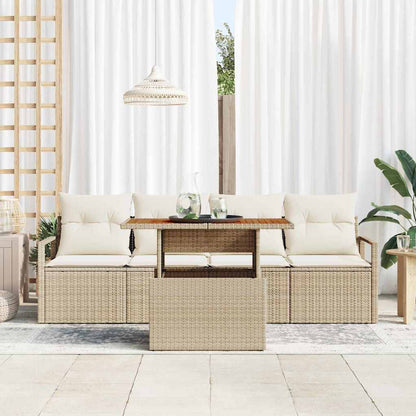 Garten-Sofa-Set mit Speicher 5 pcs Beige Poly Rattan