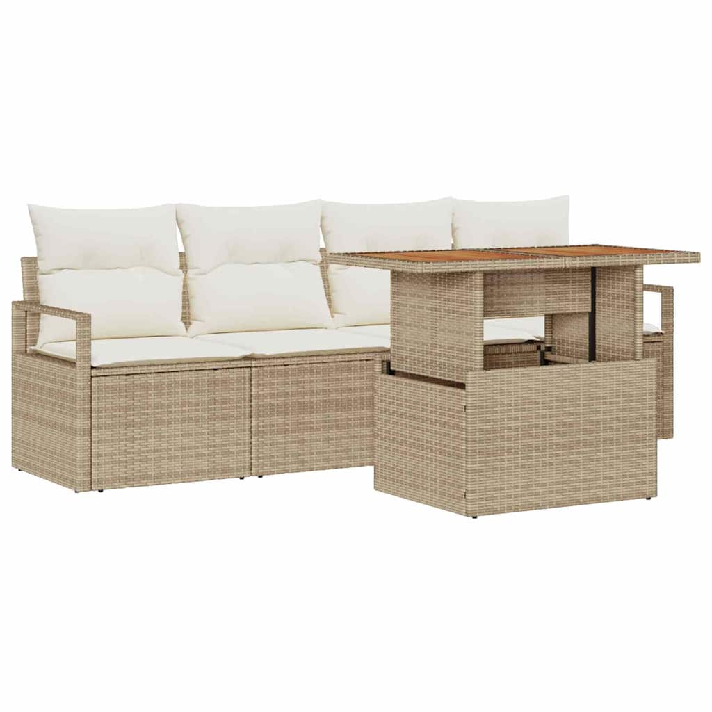 Garten-Sofa-Set mit Speicher 5 pcs Beige Poly Rattan