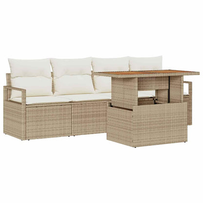 Garten-Sofa-Set mit Speicher 5 pcs Beige Poly Rattan