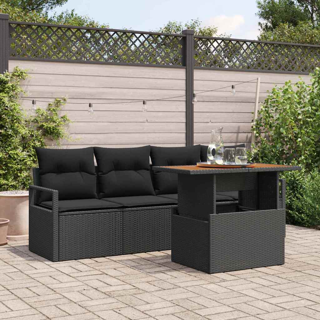 Garten-Sofa-Set mit Speicher 5 pcs Schwarz Poly Rattan