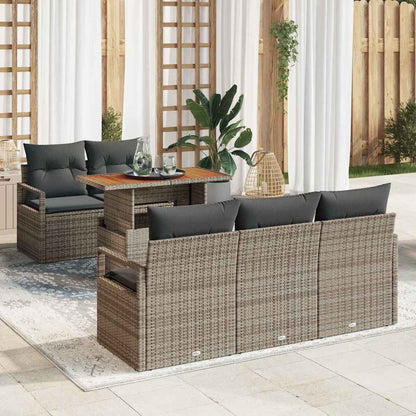 Garten-Sofa-Set mit Speicher 6 pcs Grau Poly Rattan