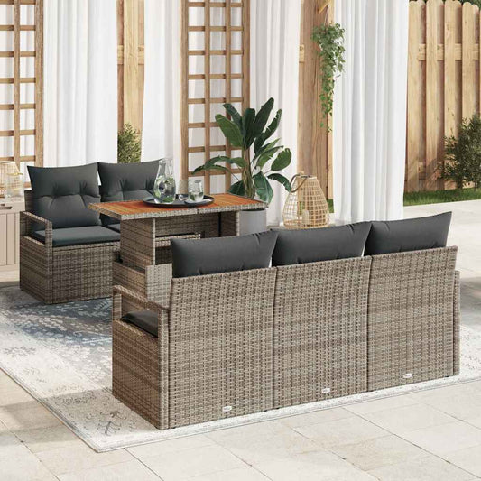 Garten-Sofa-Set mit Speicher 6 pcs Grau Poly Rattan