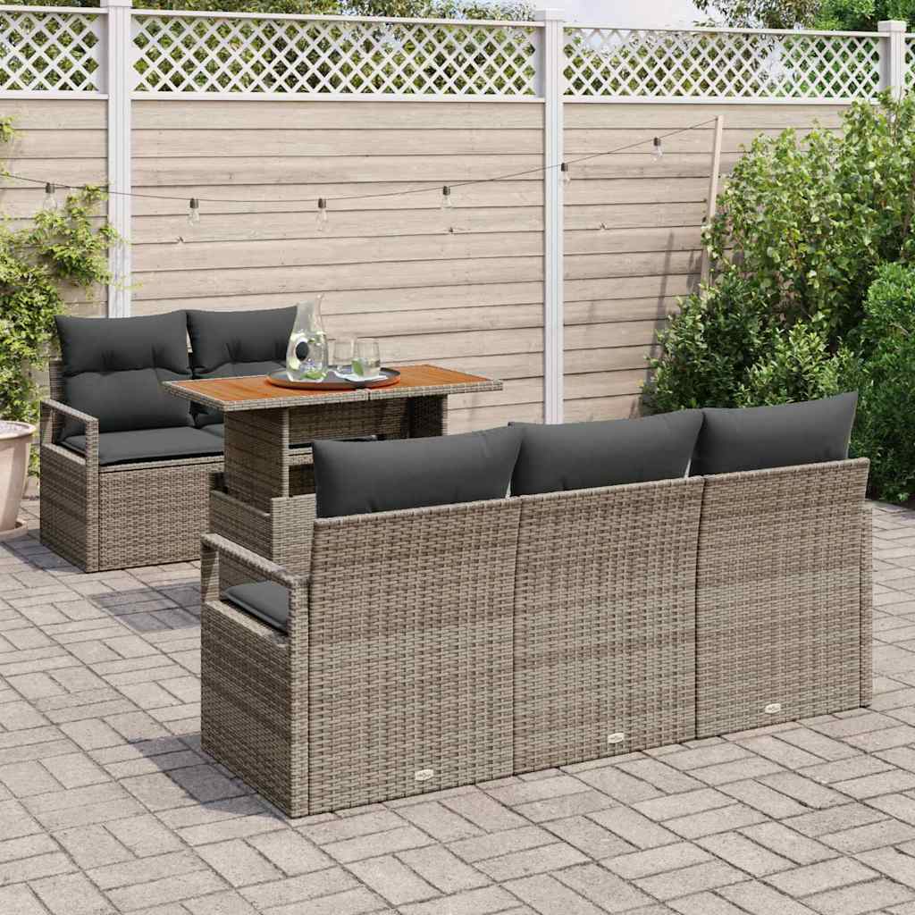 Garten-Sofa-Set mit Speicher 6 pcs Grau Poly Rattan