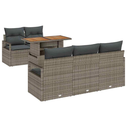 Garten-Sofa-Set mit Speicher 6 pcs Grau Poly Rattan