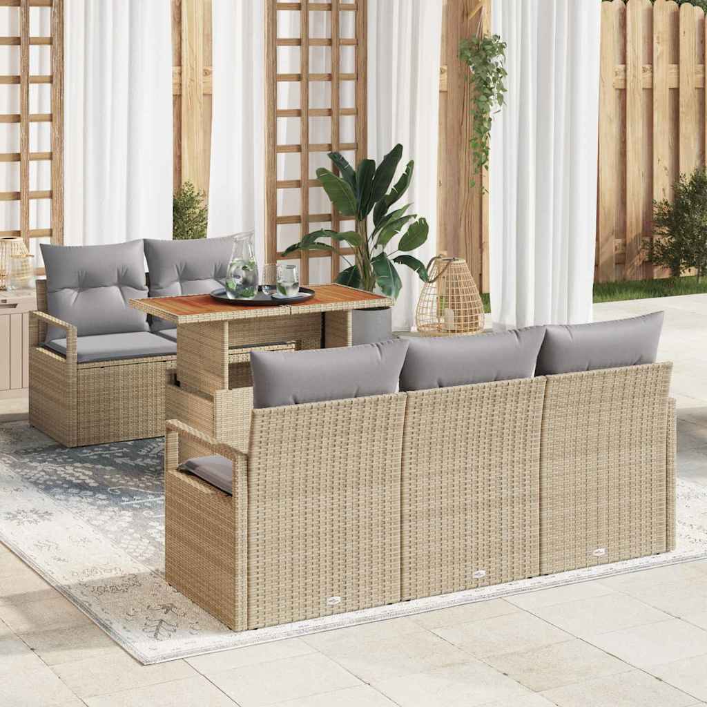 Garten-Sofa-Set mit Speicher 6 pcs Beige Poly Rattan