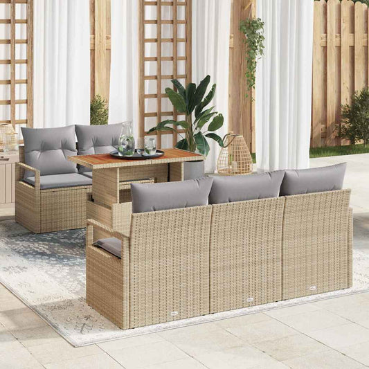 Garten-Sofa-Set mit Speicher 6 pcs Beige Poly Rattan