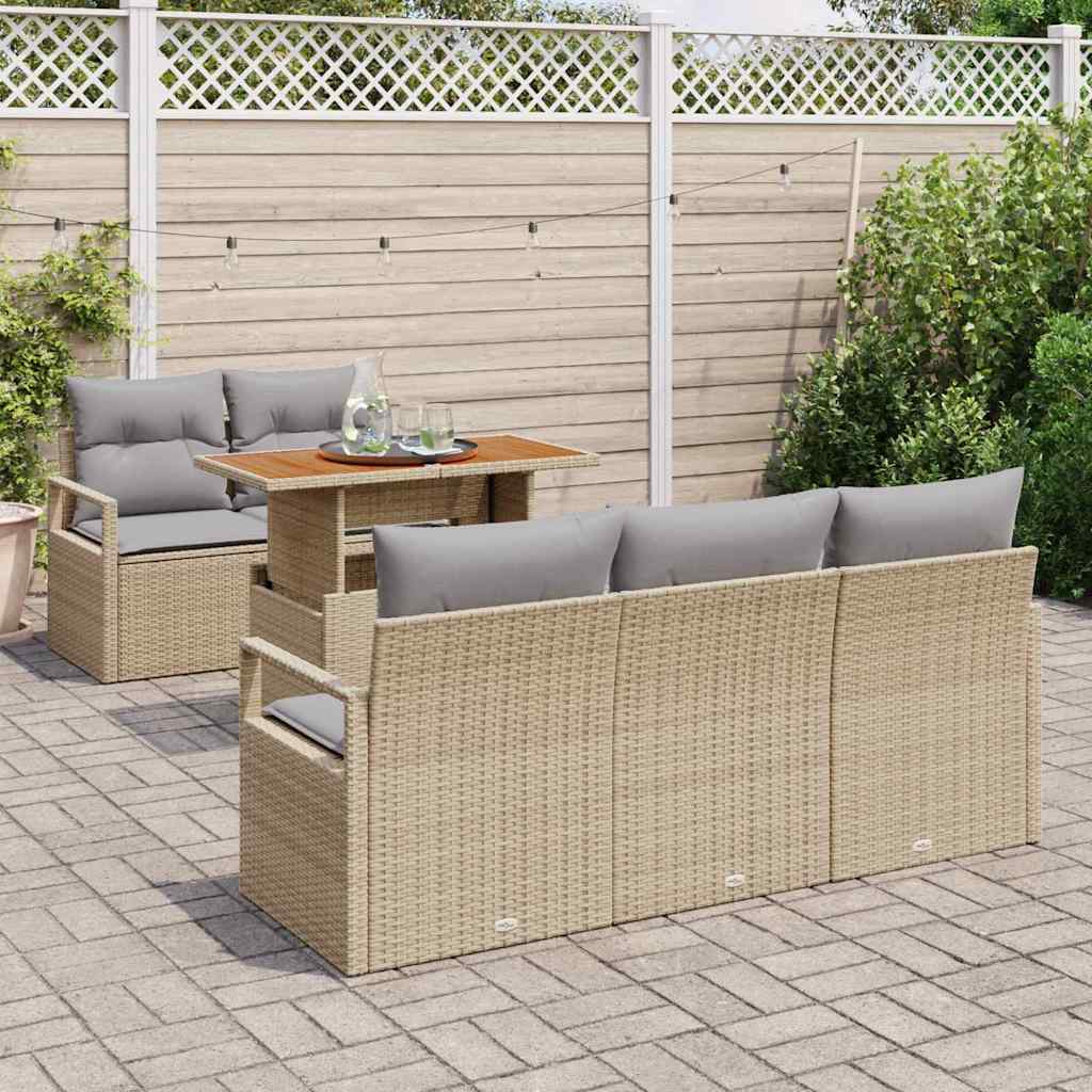 Garten-Sofa-Set mit Speicher 6 pcs Beige Poly Rattan