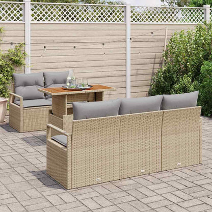 Garten-Sofa-Set mit Speicher 6 pcs Beige Poly Rattan