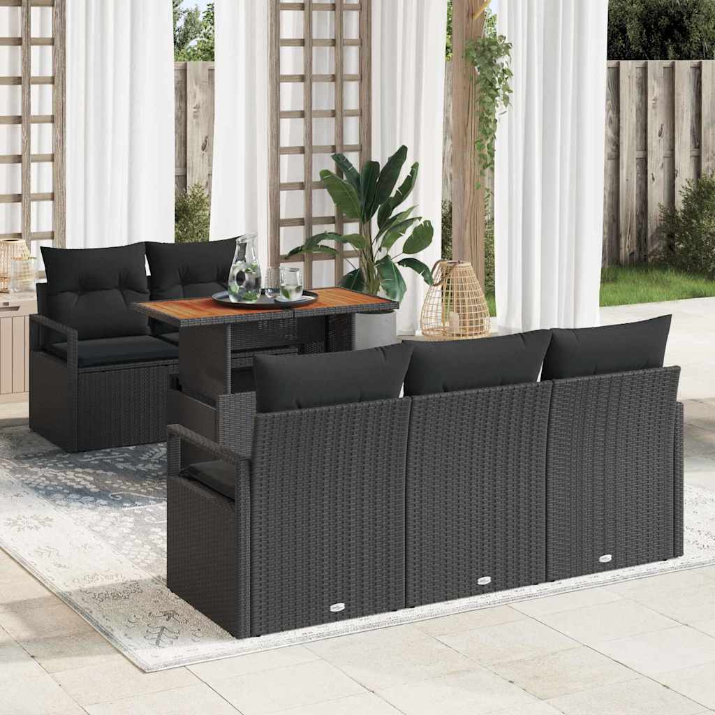 Garten-Sofa-Set mit Speicher 6 pcs Schwarz Poly Rattan