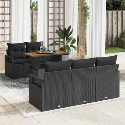 Garten-Sofa-Set mit Speicher 6 pcs Schwarz Poly Rattan