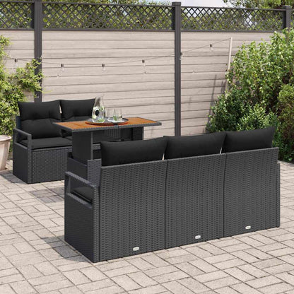 Garten-Sofa-Set mit Speicher 6 pcs Schwarz Poly Rattan