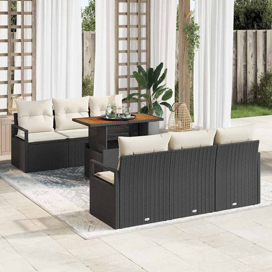 Garten-Sofa-Set mit Speicher 7 pcs Schwarz Poly Rattan