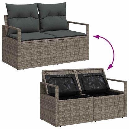 Garten-Sofa-Set mit Speicher 7 pcs Grau Poly Rattan