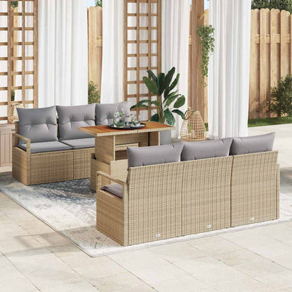 Garten-Sofa-Set mit Speicher 7 pcs Beige Poly Rattan