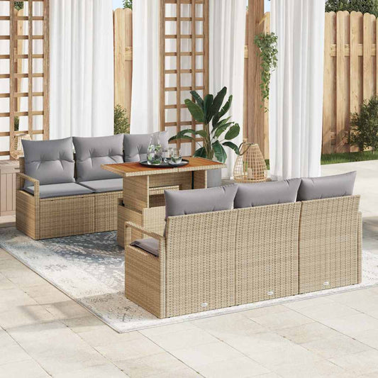Garten-Sofa-Set mit Speicher 7 pcs Beige Poly Rattan