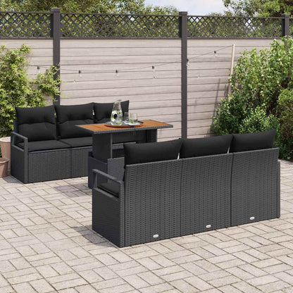 Garten-Sofa-Set mit Speicher 7 pcs Schwarz Poly Rattan