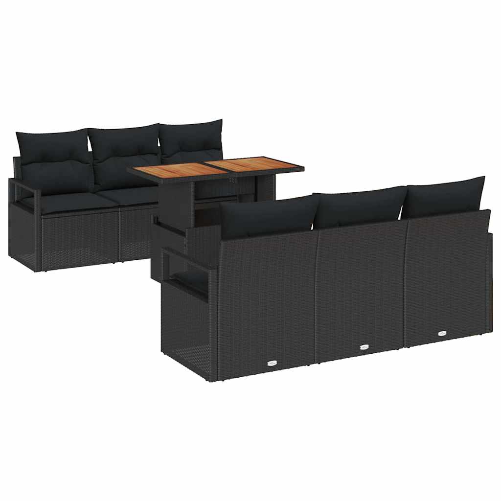 Garten-Sofa-Set mit Speicher 7 pcs Schwarz Poly Rattan