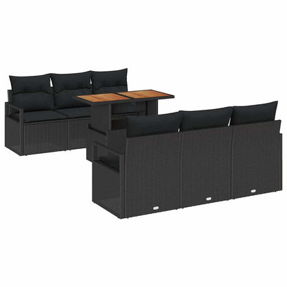 Garten-Sofa-Set mit Speicher 7 pcs Schwarz Poly Rattan