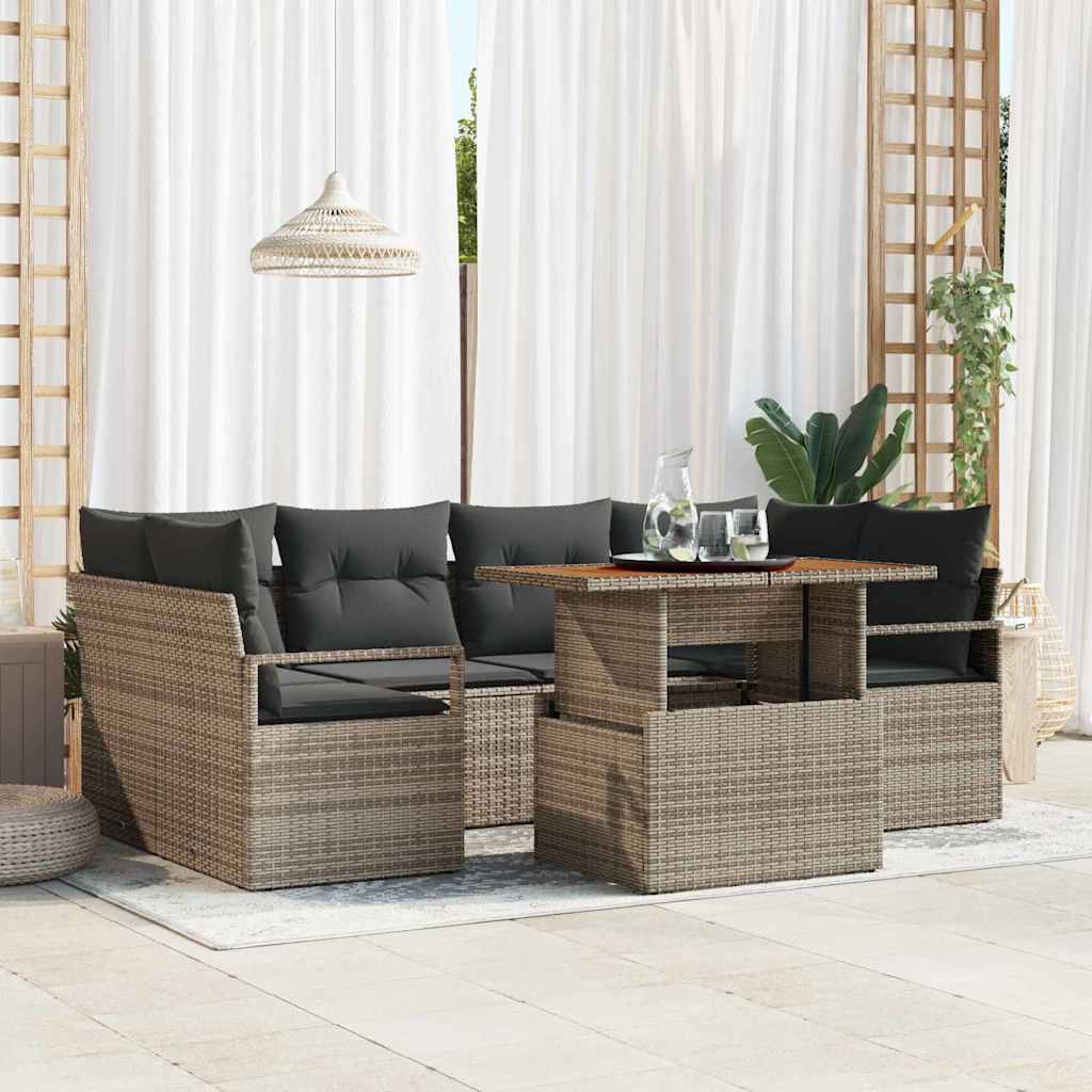 Garten-Sofa-Set mit Speicher 7 pcs Grau Poly Rattan
