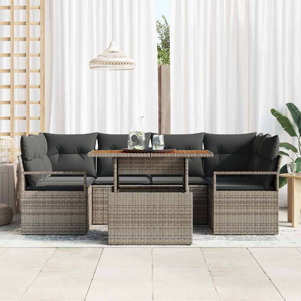 Garten-Sofa-Set mit Speicher 7 pcs Grau Poly Rattan