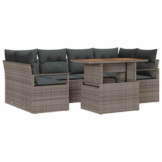 Garten-Sofa-Set mit Speicher 7 pcs Grau Poly Rattan