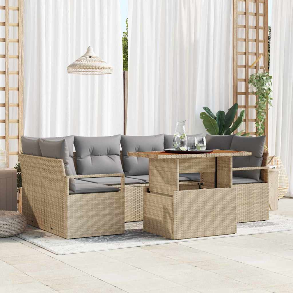 Garten-Sofa-Set mit Speicher 7 pcs Beige Poly Rattan