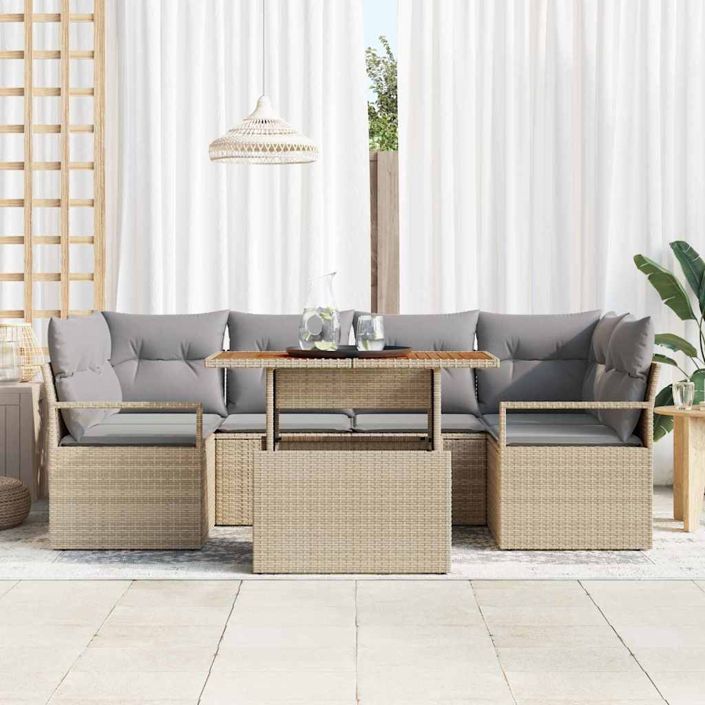 Garten-Sofa-Set mit Speicher 7 pcs Beige Poly Rattan