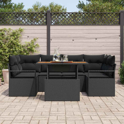 Garten-Sofa-Set mit Speicher 7 pcs Schwarz Poly Rattan