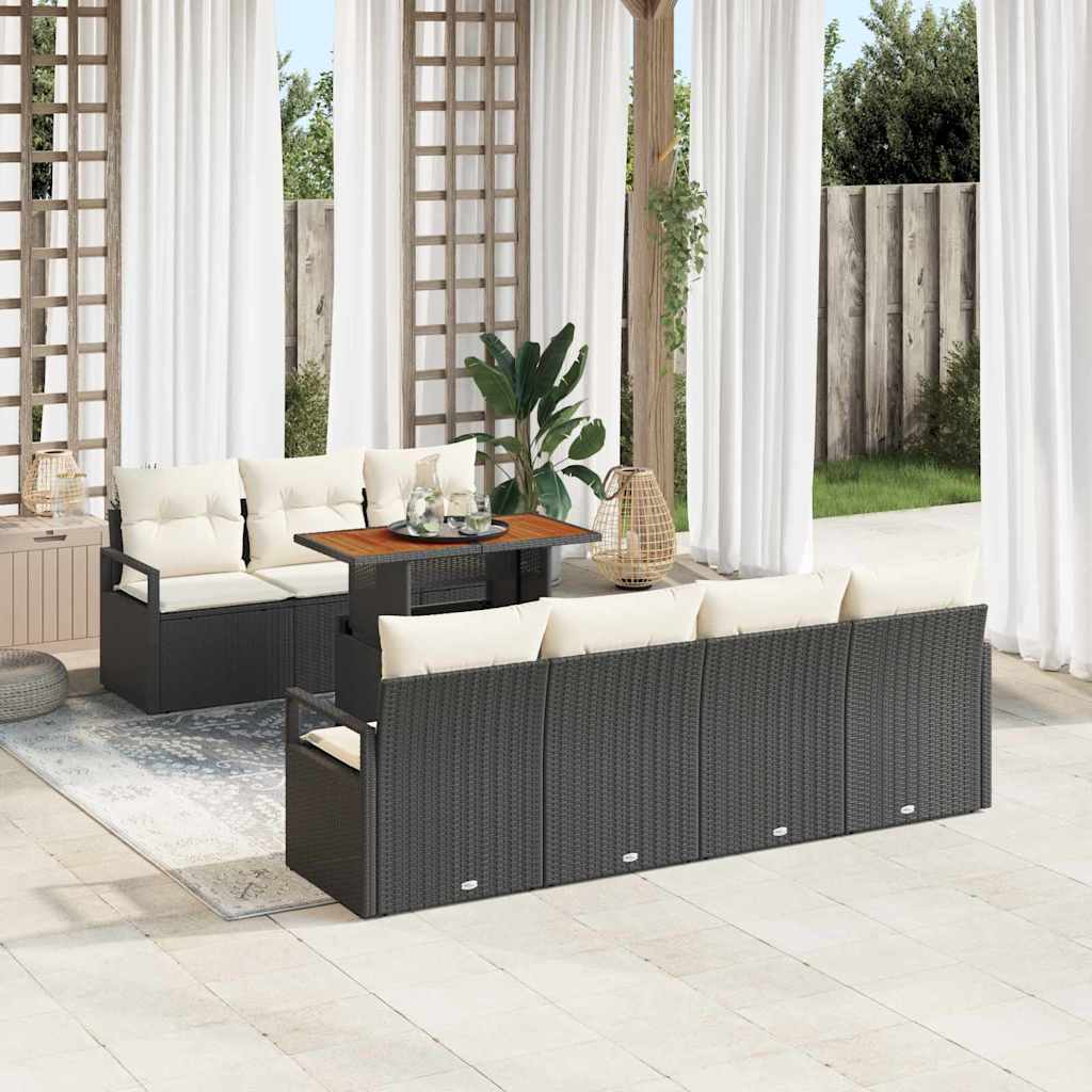 Garten-Sofa-Set mit Speicher 8 pcs Schwarz Poly Rattan