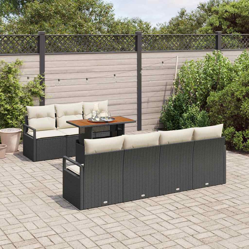Garten-Sofa-Set mit Speicher 8 pcs Schwarz Poly Rattan