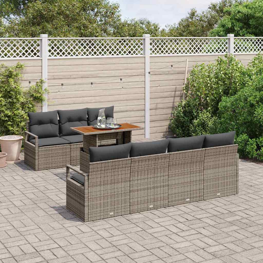 Garten-Sofa-Set mit Speicher 8 pcs Grau Poly Rattan