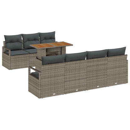Garten-Sofa-Set mit Speicher 8 pcs Grau Poly Rattan
